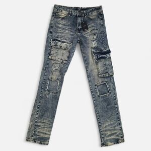 Forever 21 NWT Men's Streetwear Acid Wash Cargo Skinny Jeans 32